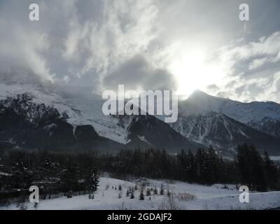 Paysages : vue du Petit train de Chamonix en hiver Stockfoto