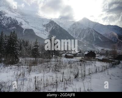 Paysages : vue du Petit train de Chamonix en hiver Stockfoto