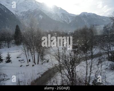 Paysages : vue du Petit train de Chamonix en hiver Stockfoto