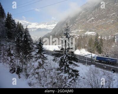 Paysages : vue du Petit train de Chamonix en hiver Stockfoto