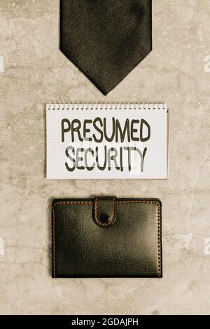 Inspiration zeigt Zeichen mutmaßliche Sicherheit. Business-Ansatz-System sicher vor Angriffen durch Angreifer davon ausgehen, dass seine sichere präsentiert täglichen tragen Stockfoto