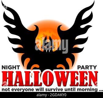 Halloween Party Poster mit Horror Elementen. Vollmond, fliegender Vampir, Fledermaus. Abbildung, Vektor Stock Vektor