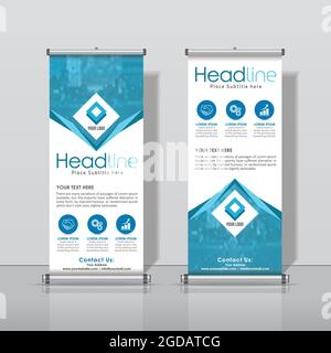 Blau, Roll Up Banner Design, Business Abstract Vertikale Vorlage Vektor Cover Abstract Moderne Rechteck Größe. Stock Vektor