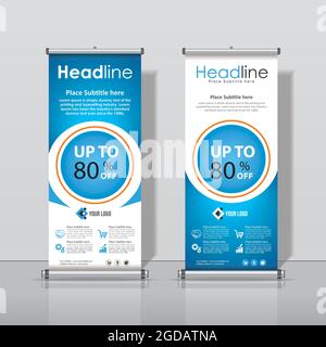 Blau, Roll Up Banner Design, Business Abstract Vertikale Vorlage Vektor Cover Abstract Moderne Rechteck Größe. Stock Vektor