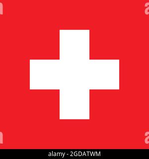 Nationalflagge der Schweiz Originalgröße und Farben Vektorgrafik, Schweizer Kreuz gleiche Schweizer Flagge, Schweizerfahne oder drapeau de la Suisse und Stock Vektor