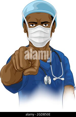 Krankenschwester Arzt in PSA Maske zeigen braucht Sie Stock Vektor