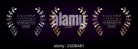 Goldene, silberne und bronzene Lorbeer Set. Vektor dekorative Elemente. Stock Vektor