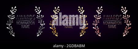 Goldene, silberne und bronzene Lorbeer Set. Vektor dekorative Elemente. Stock Vektor