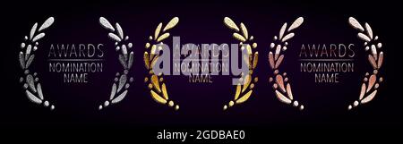 Goldene, silberne und bronzene Lorbeer Set. Vektor dekorative Elemente. Stock Vektor