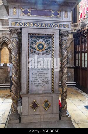 Gedenkstätte in den Kapellen des Yorkshire Regiments für die gefallenen Soldaten des Ersten Weltkriegs, Beverley Minster, Beverley Yorkshire UK Stockfoto