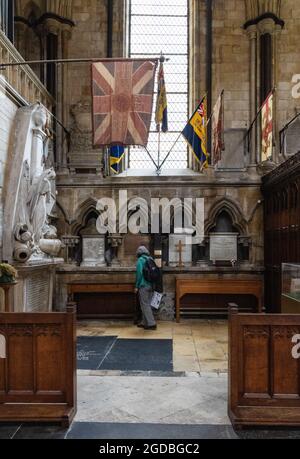 Militärkapellen, Beverley Minster, drei Kapellen zum Gedenken an die Soldaten, die in den beiden Weltkriegen starben, Beverley, Yorkshire UK Stockfoto