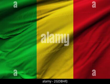 Flagge der Republik Mali weht im Wind. Hintergrundtextur. Bamako. 3d-Illustration. 3d-Rendering. Stockfoto