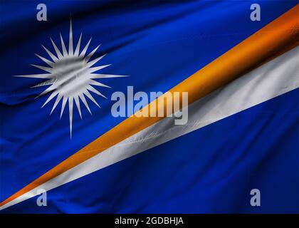 Flagge der Republik der Marshall-Inseln weht im Wind. Hintergrundtextur. Majuro. 3d-Illustration. 3d-Rendering. Stockfoto