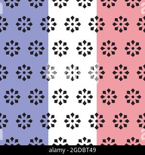 Geometrische ornamentale florale Elemente, Vektor-Nahtloses Muster. Blauer, weißer, rosa Farbpalette Hintergrund Stock Vektor