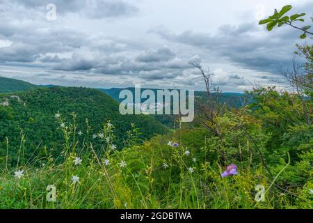 Entlang des Wanderweges Wasserfallsteig, Biosphärenreservat Schwäbische Alb, Baden-Württemberg, Süddeutschland, Europa Stockfoto