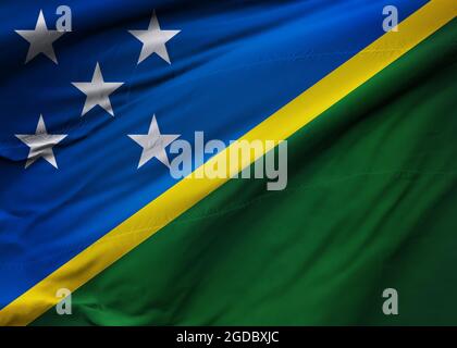 Die Flagge der Salomonen weht im Wind. Hintergrundtextur. Honiara. 3d-Illustration. 3d-Rendering. Stockfoto