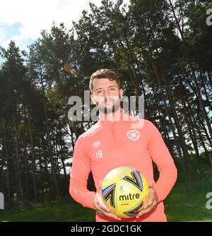 Montag, 15. August 2021 Oriam Sports Centre Edinburgh, Schottland, Vereinigtes Königreich 10. Aug-21 Hearts Craig Halkett Pressekonferenz für Sonntage Premier Sports Cup Spiel gegen Celtic . Kredit: eric mccowat/Alamy Live Nachrichten Stockfoto