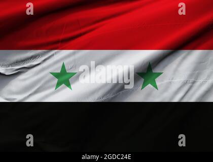 Flagge der Arabischen Republik Syrien weht im Wind. Hintergrundtextur. Damaskus. 3d-Illustration. 3d-Rendering. Stockfoto