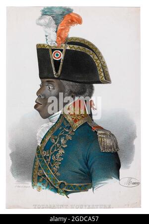 Titel: Toussaint l'Ouverture Ersteller: Nichola Eustache Maurin Datum: 1838 Medium: Handkolorierte Lithographie Stockfoto