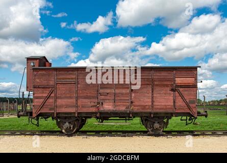 Zugwagen im Konzentrationslager Auschwitz II-Birkenau, Oswiecim, Polen Stockfoto