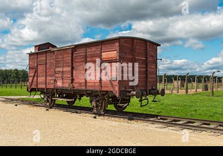 Zugwagen im Konzentrationslager Auschwitz II-Birkenau, Oswiecim, Polen Stockfoto