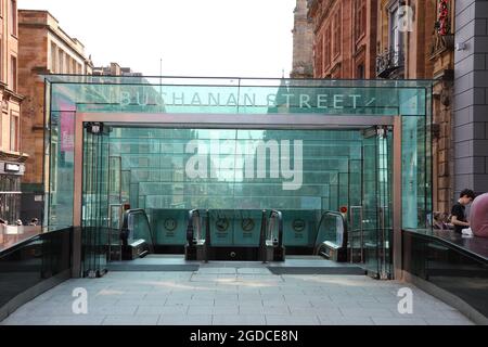 U-Bahn-Eingang in der Buchanan Street in Glasgow Stockfoto