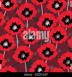 Nahtlos geblümt mit handgezeichneten Mohnblumen. Niedlichen Sommer Hintergrund mit Blumen und Blättern. Moderne florale Kompositionen. Mode Vektormaterial Stock Vektor