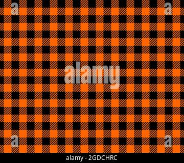 Nahtloses Muster für Halloween oder Thanksgiving. Schwarz-orange karierte Struktur mit ganzen und gestreiften Quadraten. Karierter Hintergrund für Herbstdecke oder Tischdecke. Vektorgrafik flach. Stock Vektor