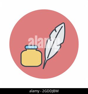 Icon Vektor der Feder Quill - Farbe Mate Stil - einfache Illustration. Bearbeitbare Kontur. Design-Vorlage Vektor.Umriss-Stil-Design.Vektor-Grafik Abb. Stock Vektor