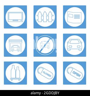 Vektorgrafik von Hotel und Restaurant Set Icon Teil 6 - Blau Monochrom-Stil - einfache Illustration. Bearbeitbare Kontur. Designvorlage vector.outline Stock Vektor