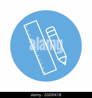 Icon Vector of Pencil Ruler - Blau Monochrom Stil - einfache Illustration. Bearbeitbare Kontur. Design-Vorlage Vektor.Umriss-Stil-Design.Vektorgrafik Stock Vektor