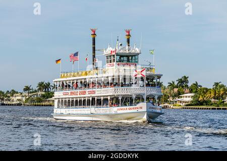 Florida Ft. Fort Lauderdale Intracoastal Waterway Jungle Queen Replik Flussboot, Wasser See Mabel Tour Boot, Stockfoto