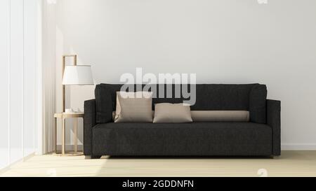 Wohnzimmer am Sonnentag für Kunstraum für Haus oder Hotel - Interieur einfaches Design - 3D-Rendering Stockfoto