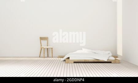 Schlafzimmer und leerer Platz am Sonnentag für Kunstraum in Eigentumswohnung oder Hotel - Inneneinrichtung einfaches Design - 3D-Rendering Stockfoto
