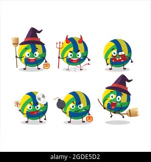 Halloween Ausdruck Emoticons mit Cartoon-Charakter von Volleyball. Vektorgrafik Stock Vektor
