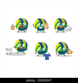 Ein reiches Volleyball Maskottchen Design Stil gehen einkaufen. Vektorgrafik Stock Vektor