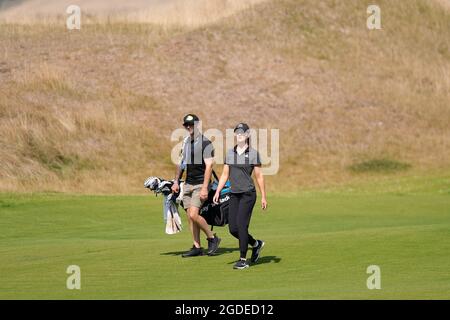 Leven, Großbritannien. August 2021. Annabel Dimmock (England) während einer Übungsrunde der Trust Golf Women's Scottish Open in Dumbarnie Links, Leven, Fife, Schottland. Kredit: SPP Sport Pressefoto. /Alamy Live News Stockfoto