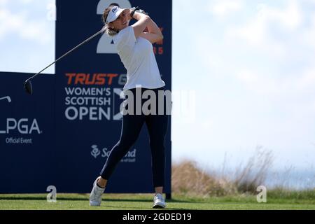 Leven, Großbritannien. August 2021. Alison Muirhead (Schottland) während einer Übungsrunde der Trust Golf Women's Scottish Open in Dumbarnie Links, Leven, Fife, Schottland. Kredit: SPP Sport Pressefoto. /Alamy Live News Stockfoto