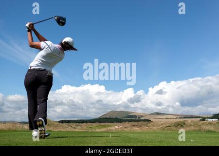 Leven, Großbritannien. August 2021. Carmen Alonso (Spanien) während einer Übungsrunde der Trust Golf Women's Scottish Open in Dumbarnie Links, Leven, Fife, Schottland. Kredit: SPP Sport Pressefoto. /Alamy Live News Stockfoto