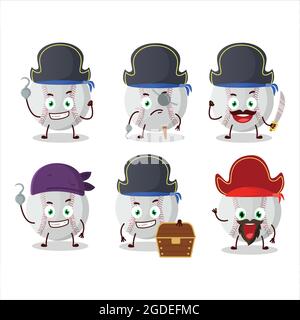 Cartoon-Charakter des Baseballs mit verschiedenen Piraten Emoticons. Vektorgrafik Stock Vektor