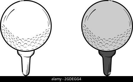 Golfball handgezeichnete Illustration Skizze und Farbe Stock Vektor