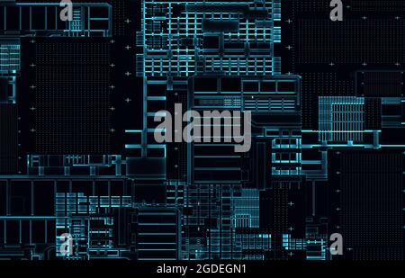 Geometriehintergrund mit hell leuchtenden Linien vor dunklem Hintergrund. 3D-Tonrenderdarstellung Stockfoto