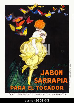 Jabon Sarrapia para el tocador von Jean d'Ylen (1886-1938). Restauriertes Vintage-Poster, das 1930 in Spanien veröffentlicht wurde. Stockfoto