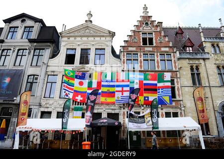 Schöne alte Gebäude im historischen Zentrum von Gent, Belgien. Stockfoto