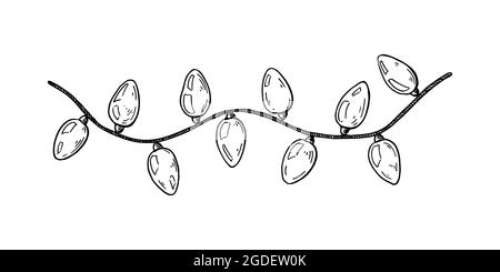 Handgezeichnete Girlande mit Lampen. Vektorgrafik im Skizzenstil Stock Vektor