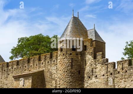 Hexenhut thront in der Cité Médiévale de Carcassonne, Frankreich. Stockfoto