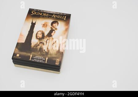 Lord of the Rings Motion Pictures DVD isoliert auf einem leeren Hintergrund Stockfoto