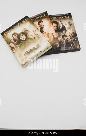 Lord of the Rings Motion Pictures DVD isoliert auf einem leeren Hintergrund Stockfoto
