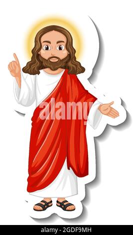 Jesus Christus Zeichentrickfigur Aufkleber auf weißem Hintergrund Illustration Stock Vektor