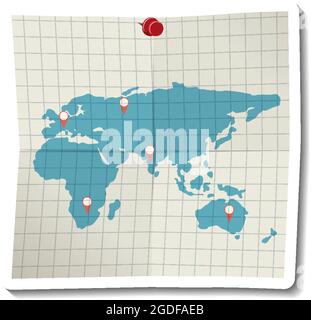 Abbildung der Weltkarte aus gefaltetem Papier Stock Vektor